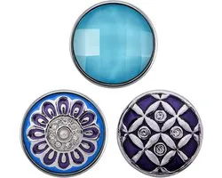 Quiges - Chunk 18mm Click Button Drukknoop Multi Set van 3 Stuks Paars en Blauw met Zirkonia - EBCMSET011