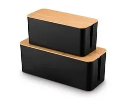BUDDLEY Kabelbox Zwart Bamboe (SET L en XL) - Kabeldoos - Kabel Opbergbox Stekkerdoos - Kabel Management onder bureau - Kabel Organiser Bureau - Kabel Organiser - Kabelbox Stekkerdoos - CableBox - Kabel Doos - Kabelbox voor snoeren wegwerken