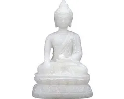 Boeddhabeeldje Shakyamuni Mudra - 8,5 cm - Witte Albast - Polyresin