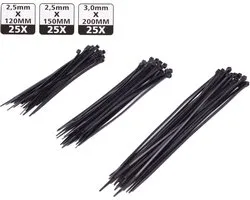 Hofftech Tie Rib Kabelbinders Set - Sterk en Duurzaam - 75 stuks - Zwart