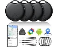 Bluetooth Trackers - GPS Tracker Pro 4 stuks - met Google Find Hub - Tag Tracker - Sleutelzoeker - Item Finder - Smart Tracker - voor Sleutels,Tas en Koffer - Zwart