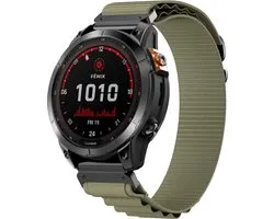 Strap-it Alpine nylon band - geschikt voor Garmin Fenix 5 (Plus) / Fenix 6 (Pro) / Fenix 7 (Pro - Sapphire - Solar) / Fenix 8 - 47mm / Quatix 5 - 6 - 7 / Epix Gen 2 - 47mm / Forerunner 745 / 935 / 945 / 955 / 965 (olijfgroen)