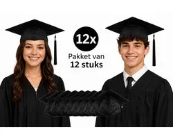 Lot de 12 toques de graduation Premium – Toque de graduation noire avec pompon – Pour diplôme et fête de réussite