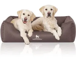 Knuffelwuff orthopedisch waterafstotend hondenbed Leon van velours met handgeweven karakter XL 105 x 75cm grijsbruin