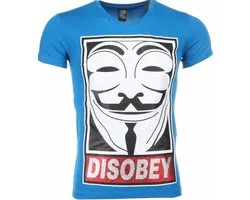 T-shirt - Anonymous Disobey Print - Blauw
