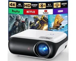Mini Beamer 1080p – 4K-ondersteuning, Bluetooth 5.1, Draagbare Full HD Projector met Ingebouwde Speaker, 200” Grootbeeld – Compatibel met Smartphone, HDMI, USB, TV-stick & PS5