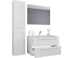 VCM 4-tlg. Waschplatz Waschtisch | Waschbecken Unterschrank Breite 80 cm | Badmöbel Set mit Schubladen Drehtüren Spiegel | Badinos