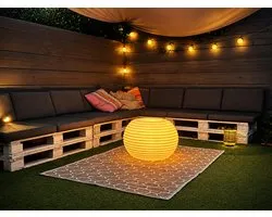 Nikki Amsterdam | The.Pouf | Multicolor RGB | LED Verlichting | Bluetooth Speaker | Bijzettafel |Tuintafel | Loungepoef | Kruk |Tuin Verlichting | Met gratis App bedienbaar | 60cm Doorsnee | Gebruiksduur: tot 8 uur