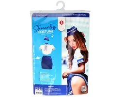 S-Line by Shots Sexy Stewardess Kostuum - S/M -/ - Blauw