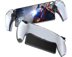 PlayCool Clear case met Thumb Grips en 1x Anti Blue Light Screen Protector Glas geschikt voor Playstation Portal Remote Player voor PS5®-console