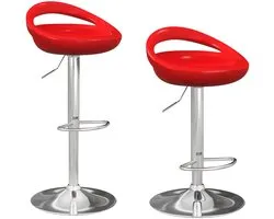 Delightness Tabourets de Bar - Chaises de Bar Lot de 2 - Chaises - Réglables - Chaises Pivotantes Avec Dossier - Cuisine - Bar - Rouge