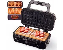 KitchenBrothers 3-en-1 KitchenBrothers - Machine à sandwich - Appareil de gril - Grills et planchas de gril interchangeables - Ouverture à 180° pour Gourmet - Zwart/ Acier inoxydable