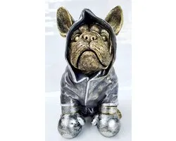 Chien bulldog anglais Steampunk avec gants de boxe hauteur 26 cm matière polystone chien - Une figurine en résine d'un bulldog anglais habillé en boxeur