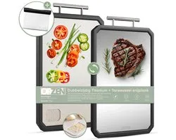 Planche à découper Orzen Titanium double face - sans PFAS et Antibacterieel - avec côté en fibre de blé et rainure à jus - ensemble - avec mini hachoir - planche à découper durable