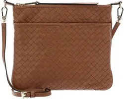 abro Leren Schoudertas Leather Piuma Weaving Crossbody Bag Onefold Cuoio Bruine