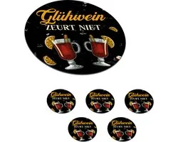 Onderzetters voor glazen - Rond - Glühwein - Glazen - Vintage - 10x10 cm - Glasonderzetters - 6 stuks