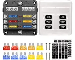 6-Voudig mes Zekeringblok, 12V Waterdichte Zekeringkast Houder, 6 Circuit Negatieve Bus Zekeringkast met LED Indicator voor Automotive Auto Vrachtwagen Boot Marine RV Van