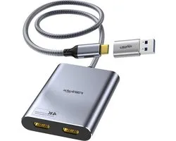USB C HDMI Adapter - Dubbele Monitor Uitbreiding - Productiviteit Verhoging - DisplayLink Technologie - 2x 4K 60Hz - Zilver