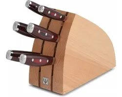 Ensemble de couteaux Yaxell Super Gou - 7 pièces - Bloc de couteaux en bois de hêtre avec 6 Couteaux - Acier damassé 161 couches - Acier SG2 - 63 HRC - Manche en toile-micarta