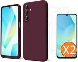 Coque compatible avec Samsung Galaxy A16 4G / 5G Coque silicone Rouge vin coque silicone souple TPU - avec protection écran Samsung A16 4G / 5G - 2 pièces