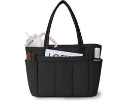 Tote Bag - Handtas - Tas Met Bekerhouder - Dames donstas - Gepolsterde Modern Pufferstijl Met Laptopvak En Trolley Sleeve - 1 Stuk - Zwart