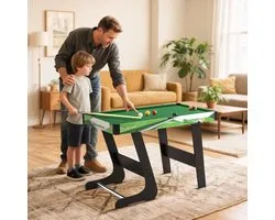 QJ Supply - Table de billard - Pliable - Compacte - Table de pool - Accessoires inclus - Jeu d'intérieur - Gain de place - Vert
