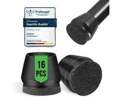 Protected Silicone Chair Leg Caps 20-22 mm - 16 Pieces Black with Felt Pads for Hard Floors