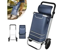 Chariot à courses pliable Chariot à courses avec roues – Chariot de transport en aluminium 30 kg – Contenance 56L – Bleu – Bolderkar pliable pour courses et camping