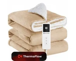 CoolHome HB25 Elektrische Warmtedeken - Elektrisch deken - Flanel & Melkfleece - Afstandsbediening - Wasbaar - 130 x 180 cm - Beige