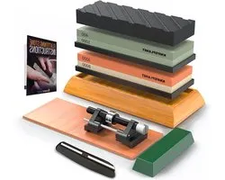 Whetstone set knife sharpener - 400/1000 3000/8000 grit - professional sharpening stone set - flattening stone bamboo base