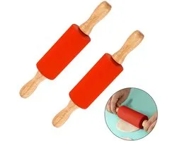 2-stuks Antiaanbak deegroller -Siliconen deegroller - Deegroller - Kleine deegroller - Mini siliconen deegroller voor kinderen -DIY-knutselprojecten - Bakgereedschap - 23*4,5*4,5 cm - Geschikt voor knutselen, deeg, bakken, fondant, enz. - Rood