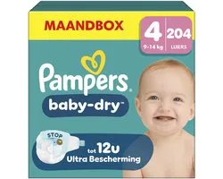 Pampers Baby-Dry Taille 4 - 204 Couches - 9kg-14kg - Pack 1 Mois