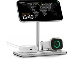 Linq Connects 3-in-1 Draadloze Lader Qi2 Base - Oplaadstation geschikt voor iPhone, Apple Watch en AirPods - Compatibel met Qi-Gecertificeerde Toestellen - snellader - Grijs