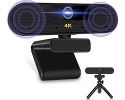 Webcam avec trépied - 4K avec microphone stéréo - Plug & Play - Webcam pour ordinateur portable - Champ de vision 85° - 60 FPS - Zwart