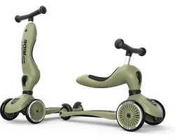 Scoot & Ride Highwaykick 1 – 2-in-1 Kinderstep – Loopfiets en Step in Één – Zonder Gereedschap Ombouwbaar – Veilig en Stabiel – Olijf