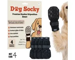 DOG SOCKY - Taille S - 4 Chaussettes Antidérapantes Réversibles & Chaussures pour Chien - Lot de 4 - Anti Glisse et Anti Léchage - Velcro Élastique Réglable - Protège Pattes Sols en Bois et Carrelage - Papillon Teckel Jack Russell 5 à 9 kg - Noir