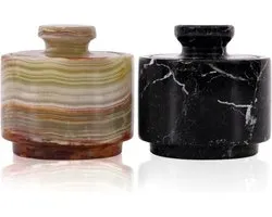 MARBLOUS KRAFTS marble white & black 3.5oz Salt Cellar, Trinket Box & Spice Jars 3" x 3" Kitchen decor for counter Mason Salt Pepper Bowls salt container, butter holder (Zèbre Noir et Vert)