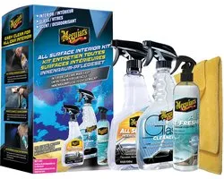 Meguiar's All Surface Interior Kit - New Car Air Refresher Trigger - Perfect Clarity Glass Cleaner - All Surface Interior Cleaner - Supreme Shine Microfiber Towel