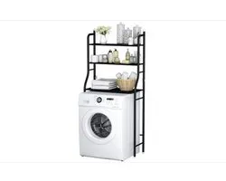 Bathroom Space Saver, Over the Washing Machine Shelf, 3 Shelves, Bathroom Corner Stand, Storage Organiser, with Hanging Rail, Bathroom Tower Shelf, Black