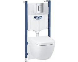 GROHE Solido 5-in-1 WC-Pack - Inclusief Solido Inbouwframe en GROHE Fresh - Met Euro Ceramic Wandtoilet & Skate Cosmopolitan Bedieningsplaat (Chroom)