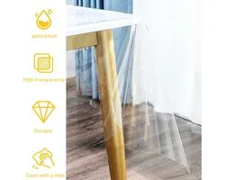 chenyu Transparant tafelkleed, 137 x 259 cm, tafelbescherming, transparant, waterdicht en oliebestendig, pvc-folie, transparant, 0,13 mm, tafelbescherming, geschikt voor eettafel, picknick buiten