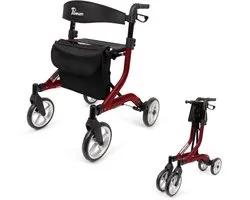 Parvum SuperLight Rollator - Ultra-lichtgewicht rollator (5,1kg) - Incl. stokhouder, tas & rugleuning - Rood