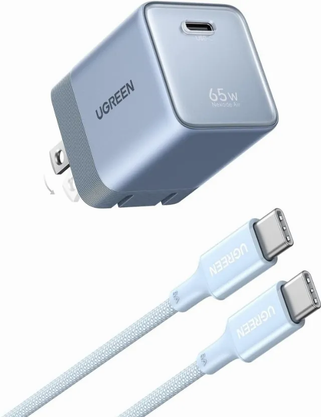 UGREEN Nexode Air 65W USB C GaN Charger Block with 3.3ft Cable, Blue