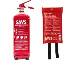SAVS Brandblus box - Poeder groot - Brandblusser poeder 3 kg & Blusdeken 100 x 100 cm - Blusrating 21A 113B C- Met montagebeugel & ophangoog - Poederblusser & Branddeken voor o.a. thuis, bedrijf & keuken