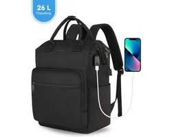 FOXLY® Sac à dos étanche et sacoche pour ordinateur portable avec station de chargement USB - 26 L - Femme et Homme - Cartable - Zwart