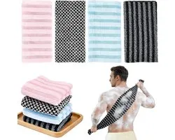 Badhanddoek - Body Wash Handdoek - Set van 4 - Rugscrub Rugborstel - Exfoliërende badhanddoek - Extra lange rugscrubhanddoek - Omkeerbare lichaamsreinigingshanddoek, geschikt voor mannen en vrouwen Body Back Scrubhanddoek, Badaccessoires Reiniging