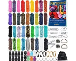 Paracord, 550 Paracord Combo Kit met instructies - 36 kleuren multifunctionele paracord-touwen en complete accessoires voor het maken van paracord-armbanden, lanyards, halsbanden (36 kleuren-B)