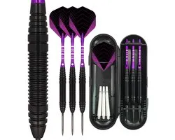 RAMBUX® Dartpijlen set - 23 gram - 3 hardtip darts - Steeltip dartpijlen - Metalen barrel met grip - Met dart case & opbergdoos - Reserve flights en shafts - Voor sisal dartbord - Paars