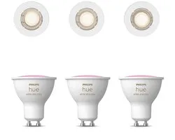 Philips Hue Peridot Set van 3 Inbouwspots (Wit) - Rond - Niet Richtbaar - GU10 - Wit en Gekleurd Licht - Hue White and Color Ambiance