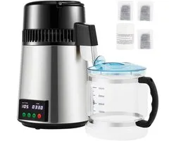 Velori Waterdestilleerder 4L - Water Distiller - Waterzuiveraar - RVS Waterfilter - Drinkwater Destilleerder - 750W - 1 L/U - Touchscreen - Glazen Karaf - Zilver